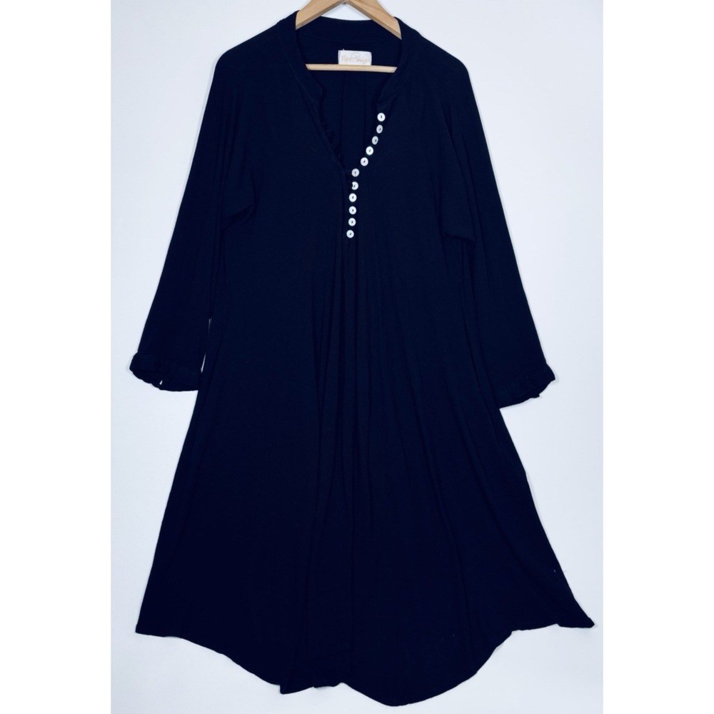 Myrah Penaloza Bamboo Rayon Kaftan Dress One Size Black Handmade Resortwear Bali
